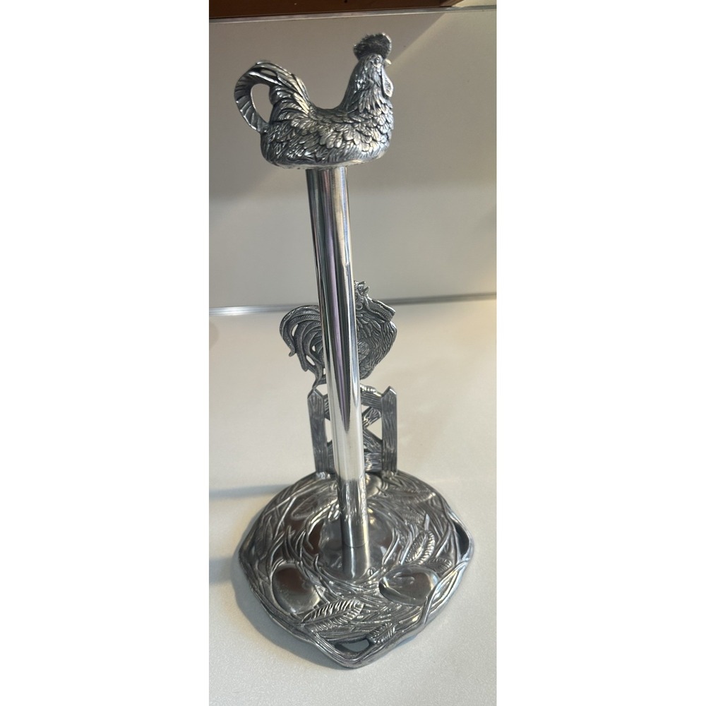 Vintage 2003 Arthur Court Aluminum Rooster Hen Paper Towel Holder Serveware